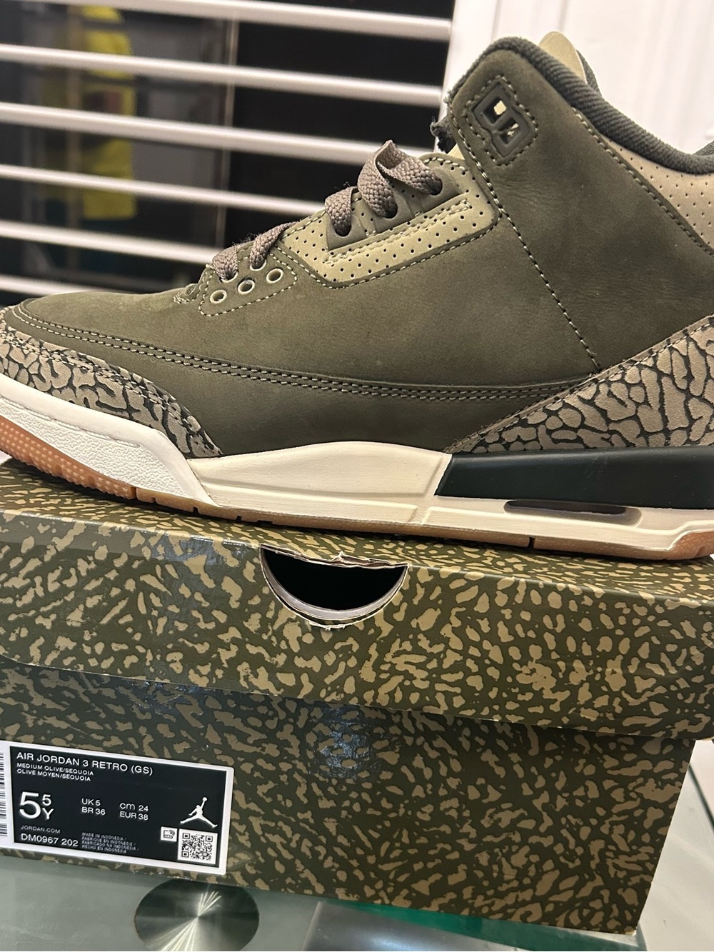 Jordan Kids Olive Green Suede Sneakers with Elephant Print